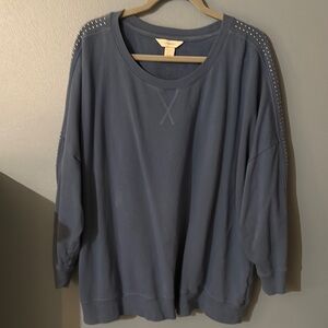 CJ Banks Navy Textured Top w/Rhinestones! 3X